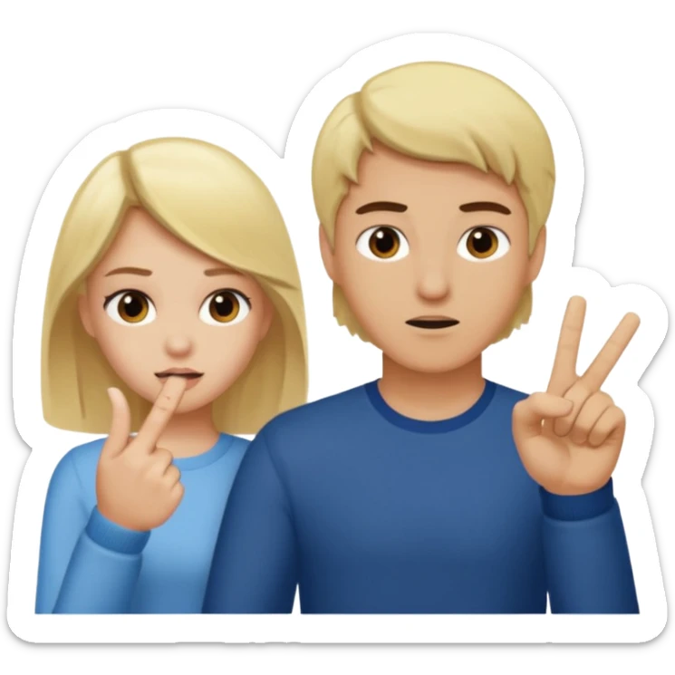 une fille blonde qui fait un doigt d'honneur a un mec brun parce qu'il vient de l'insulter sticker