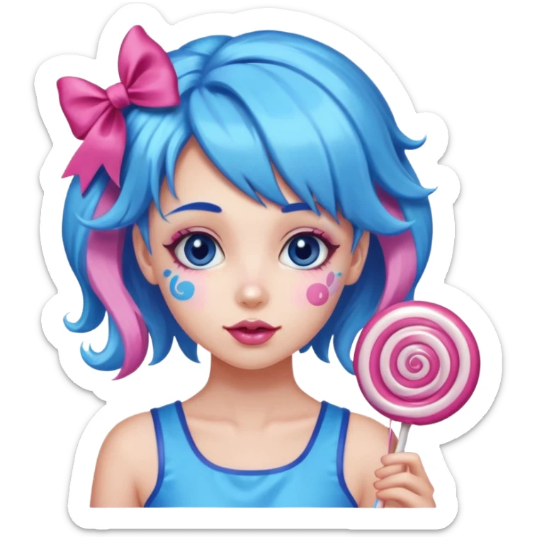 candy girl from candyland blue pink mixed candy hair with ribbon and  sticker