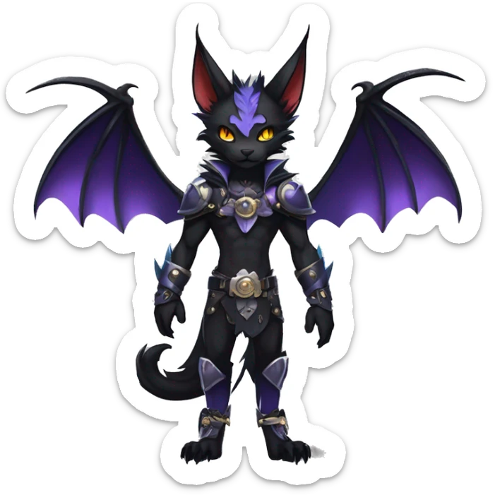 cool edgy evil pretty anthro godly legendary powerful colorful black shiny fantasy elegant nargacuga-bat-lynx-Fakemon wearing a collar, techwear punk style, beautiful mane, full body sticker