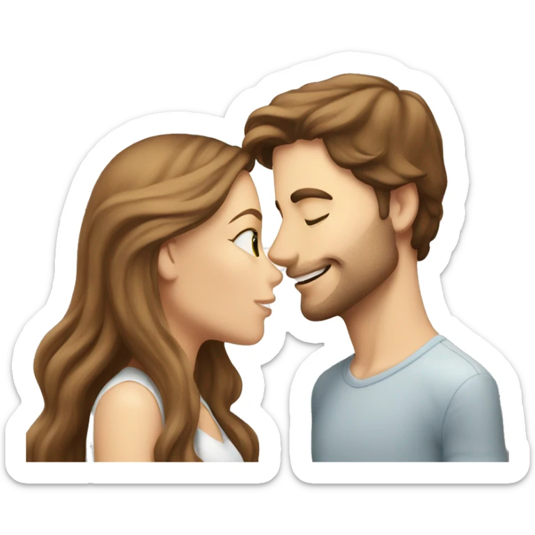White guy with brown hair kissing white girl with long brown hair  sticker