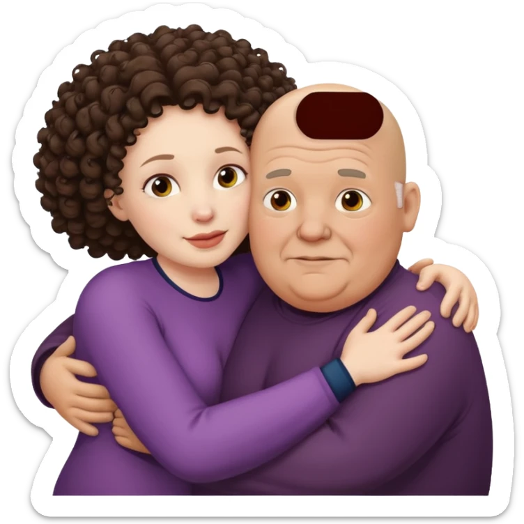  Old White  fat man no hiar hugging dack skin curly hair woman sticker