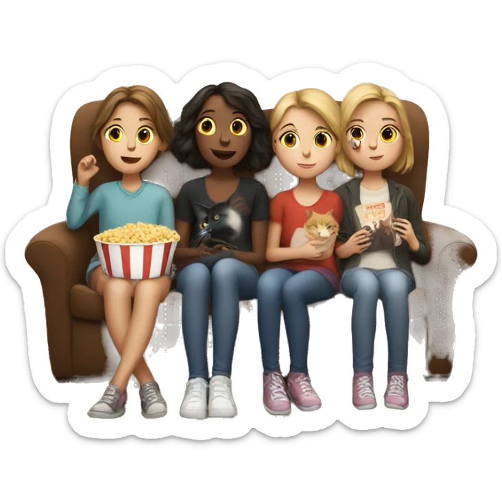 Two girls and a cat watching a movie in a house in Paris sticker