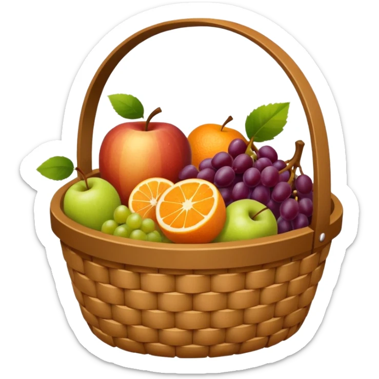 Food Basket, Brown basket with both food, drink and fruits sticker