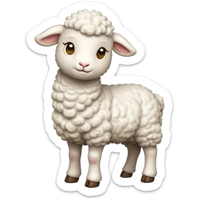 cinematic-[lamb]-realistic-full-body-standing-emoji,-tail-flicking-lazily,-head-tilted-dramatically,-curly-[white]-fur,-simplified-yet-realistic-focused-features,-highly-detailed,-glowing-with-an-almost-sarcastic-glow sticker