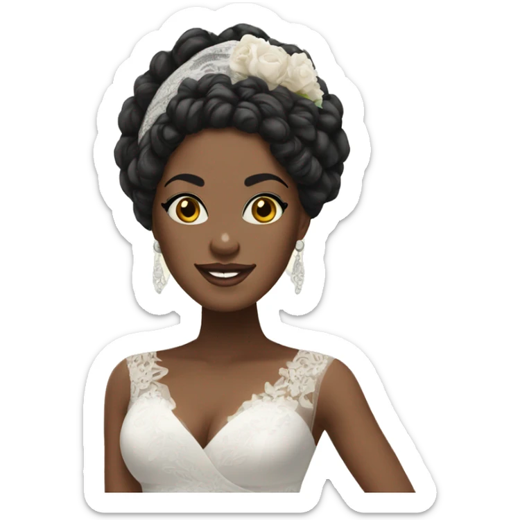 Bride with black curly hair wearing African head wrap and African dress sticker