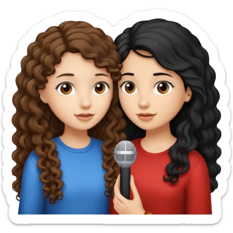 two girls, one girl have a long curly brown hair and the other have a straight black hair, they face to face practice speaking  sticker