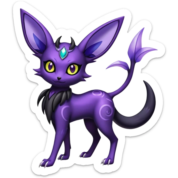 Shiny Exotic Badass Royal Mysterious Gothic Noibat-Espeon-Umbreon-Pokémon-Fakémon-hybrid-creature (full body) with horns sticker