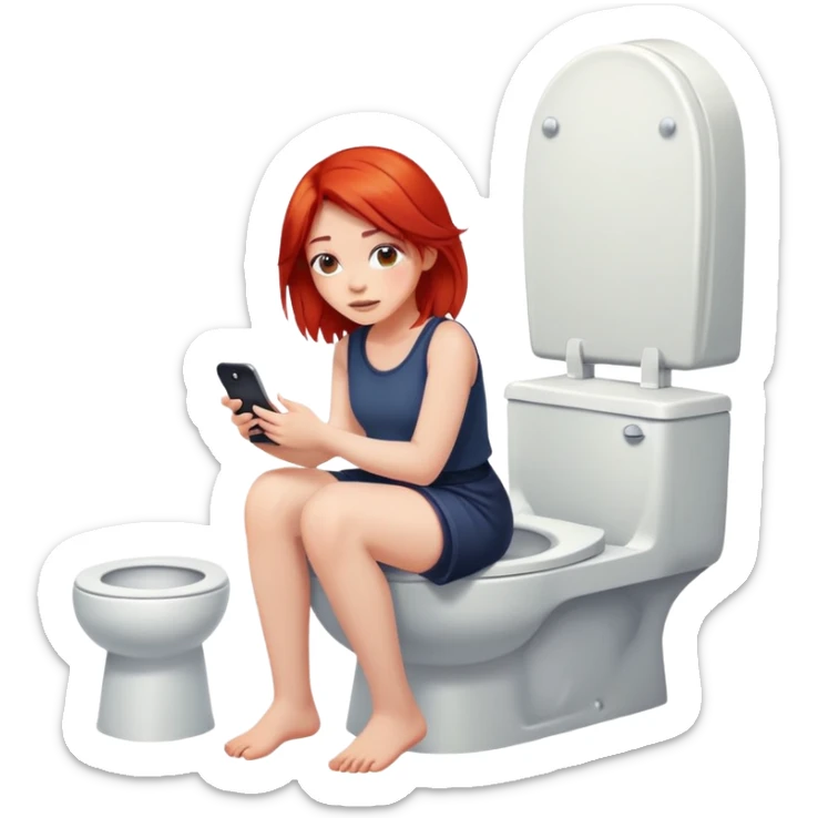 red hair Girl sitting on the toilet with her phone sticker