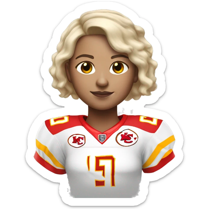 Blonde girl short hair blue eyes in chiefs jersey 15 mahomes sticker