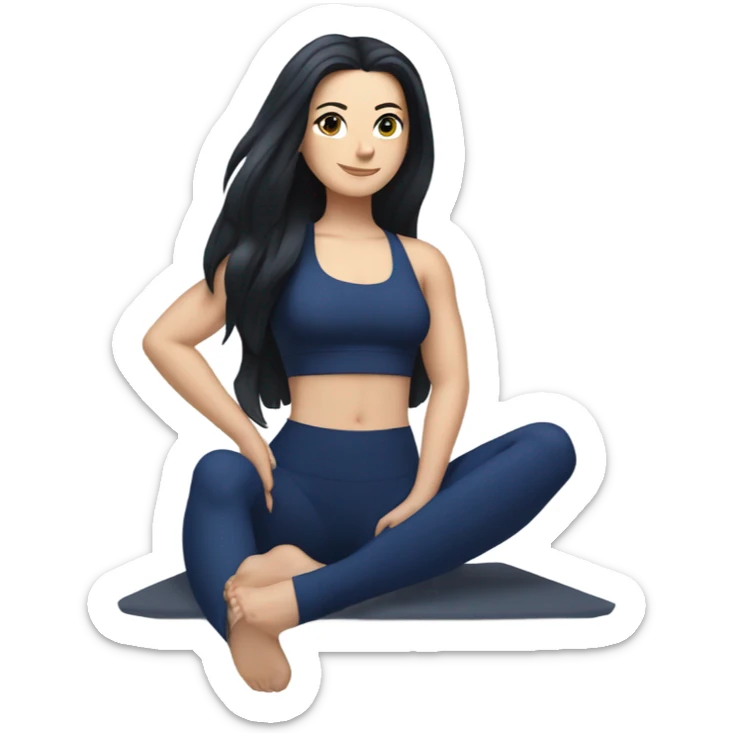 full body Pilates white girl long black hair navy blue wear sticker