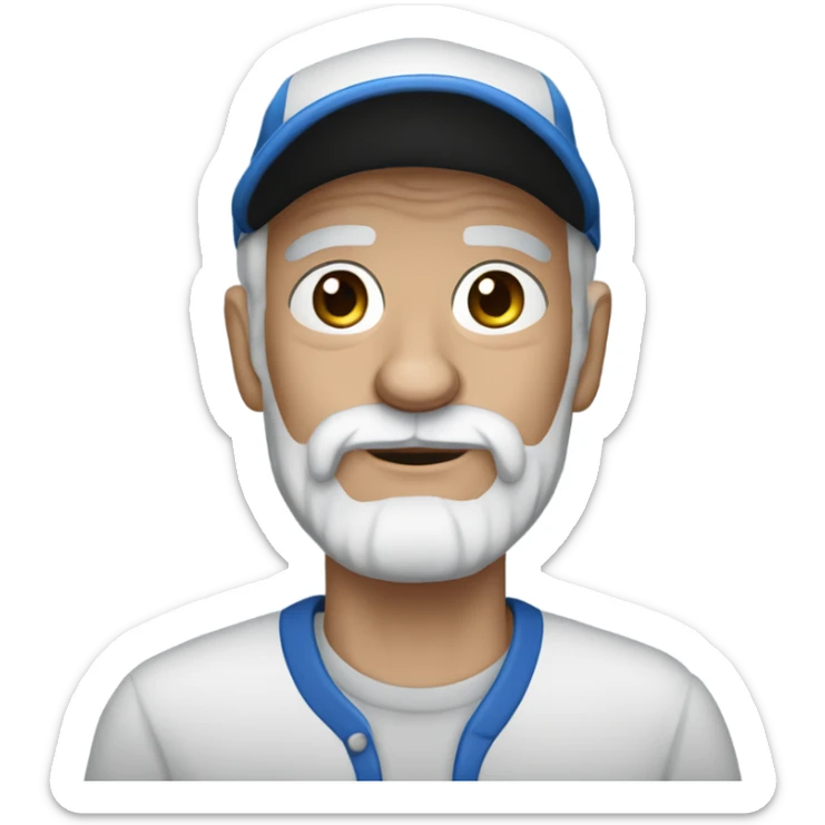 Blue eyed Old man with goatee beard ball cap holding black Chihuahua long hair sticker