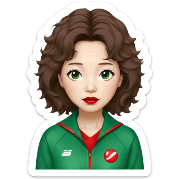 Han Mi-nyeo : Age: Late 60s
Appearance: A middle-aged woman with wrinkles, frizzy, messy brown hair and dramatic red lipstick.
Outfit: Green player tracksuit sticker