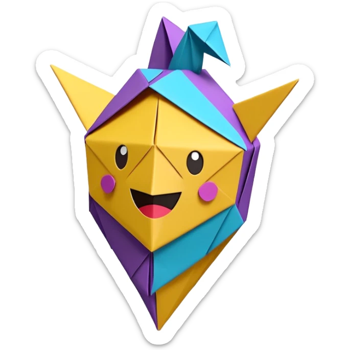 3D render of Piñata entirely of folded origami paper, sharp creases, cardboard texture, matte finish, visible paper grain, craft aesthetic,emoji style, isolated on white background --v 6.0 sticker