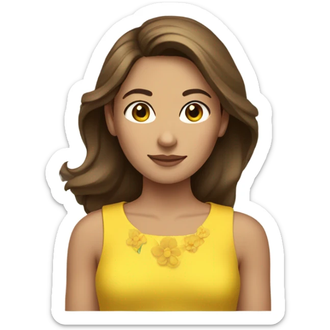 woman in yellow dress with straight brown hair and flower in hair sticker