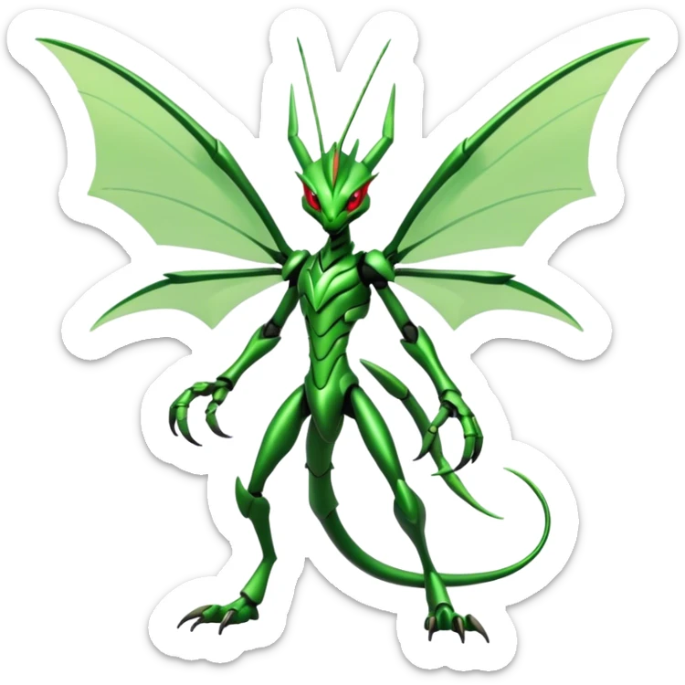  Cool Edgy Shiny Futuristic Ethereal Legendary Scizor-Scyther-Digimon-hybrid full body sticker