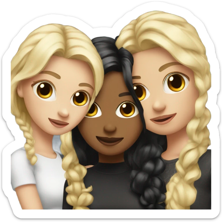3 besties one with black hair and two with blonde hair sticker