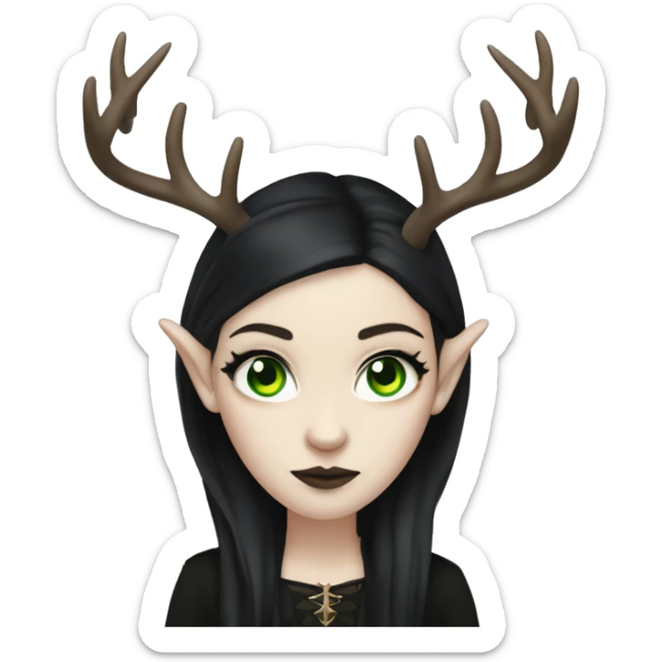 Gothic woman with pale skin, green eyes, dark dread, eyeliner, deer ears and antlers  sticker