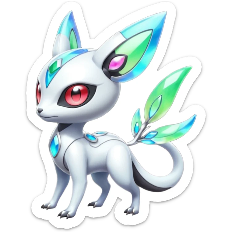 Shiny Colorful Futuristic Vernid-Trico-Meloetta-Latias-Koraidon-Peppercat-Protogen-Pokémon-Digimon-Fakémon-fusion-hybrid-creature sticker