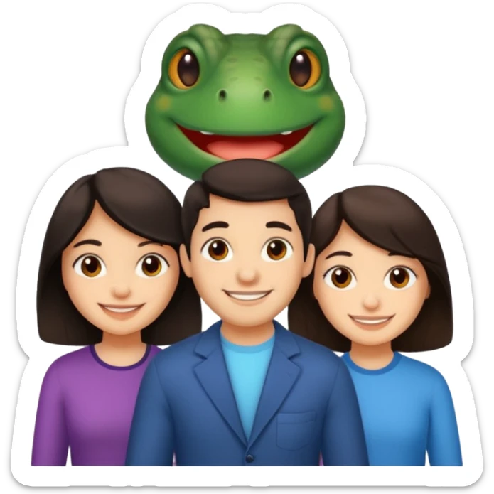 Bufo with two best friends one a girl dark hair other man dark hair sticker