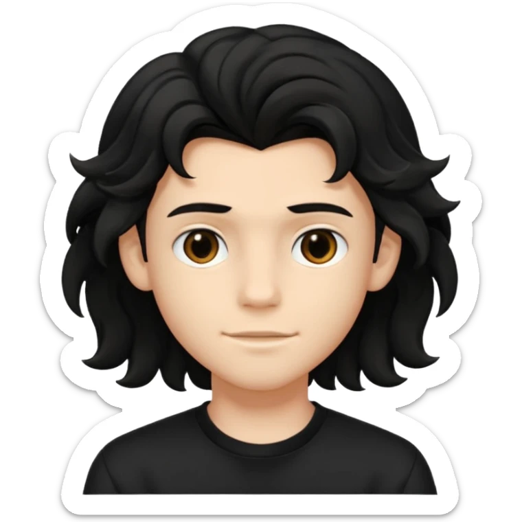 Menino de 15 anos de cabelo preto ondulado volumoso e de roupa preta sticker