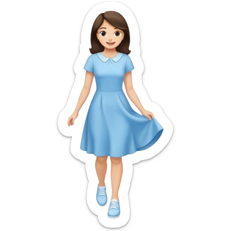 Happy Brunette woman in light blue dress, white shoes sticker