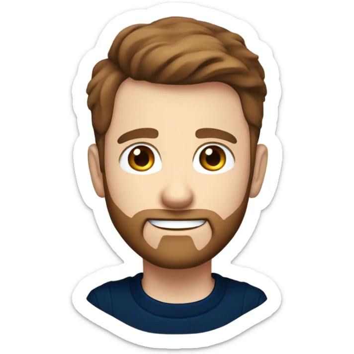 irish man blue eyes, brown short hair and short beard, wearing a smart navy blue jumper. torso sticker