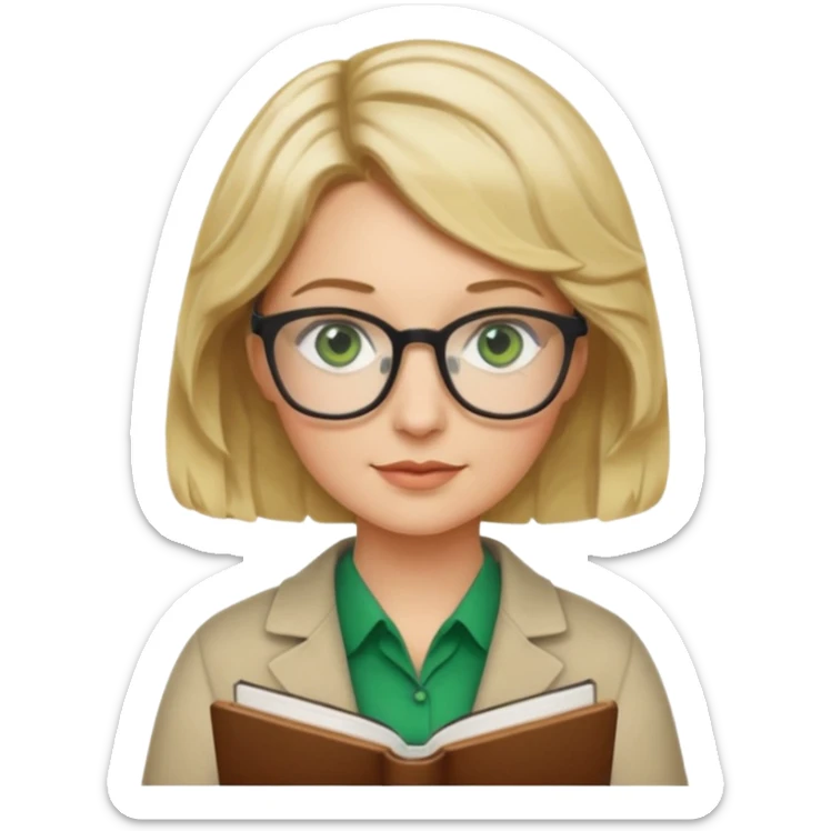 librarian teacher with short wavy blonde hair with a middle part and green eyes sticker