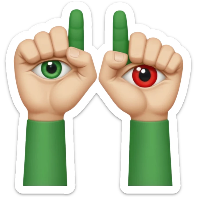 W or L has the appearance of two letters that are combined together, or next to each other. An eye is plastered on each letter, and are attached to legs. The W is green, while the L is red. W’s hand is curled tightly into a fist, and L’s hand is posed in an “L” shape. sticker