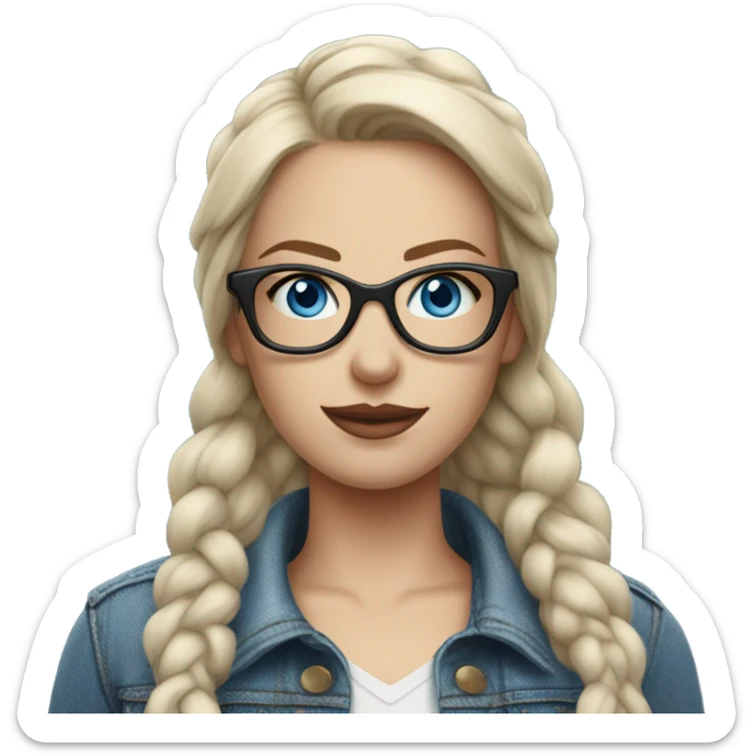 Hyper Realistic pale beautiful tattooed woman with glasses and blue eyes wearing denim jacket sticker