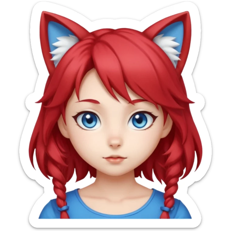 cute anime cat-girl with cat ears, red blowing hair sticker