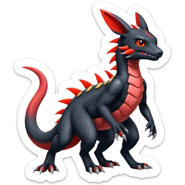 Shiny Cool Badass Realistic Exotic Colorful Guilmon-Salandit-Umbreon-Fakémon-hybrid-creature (full body)  sticker