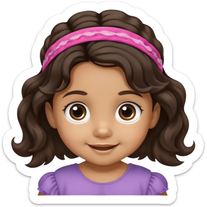 close-up of smiling toddler face only with big eyes, medium skin tone, dark wavy hair, and a hair band, no body sticker