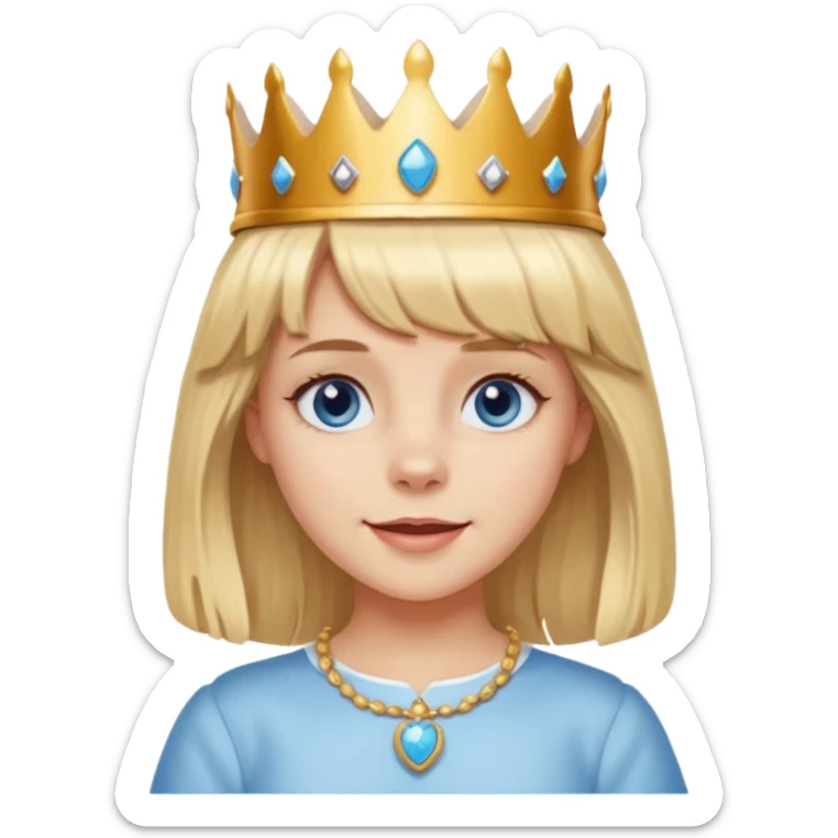 simple Blonde girl with bangs and blue eyes, and a simple crown. giving cockerspaniel energy sticker