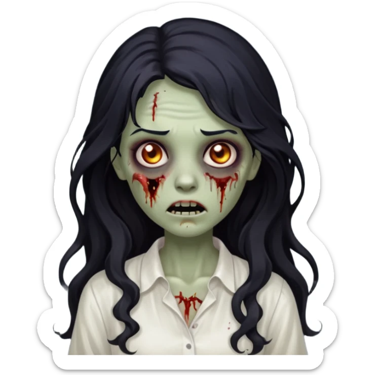garota zumbi com cabelo preto ondulado longo blusa branca sticker