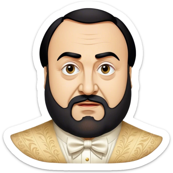Cinematic Realistic Luciano Pavarotti Portrait Emoji, depicted as a charismatic operatic tenor with expressive eyes and commanding stage presence, rendered with rich elegant textures and warm theatrical lighting that captures his timeless vocal brilliance. sticker