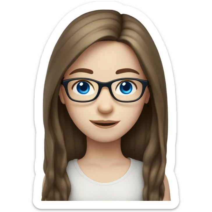 Pale skin girl with long brown hair and blue eyes in glasses  sticker