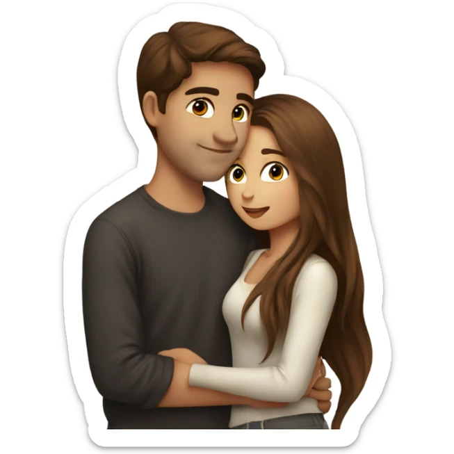 beautiful girl with long brown hair kissing a boy with brown hair sticker
