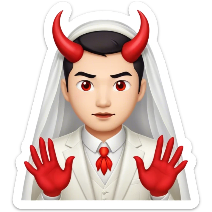 an asian male bride with the face of devil in wedding dress sticker