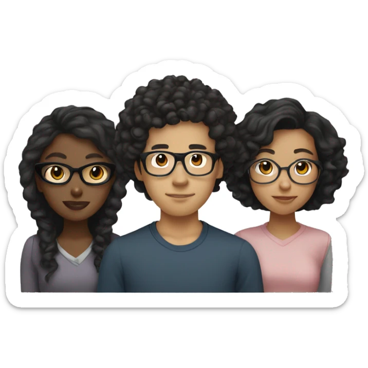 Asian Guy glasses with 2 Black girls and 1 Mixed guy with curly hair  sticker