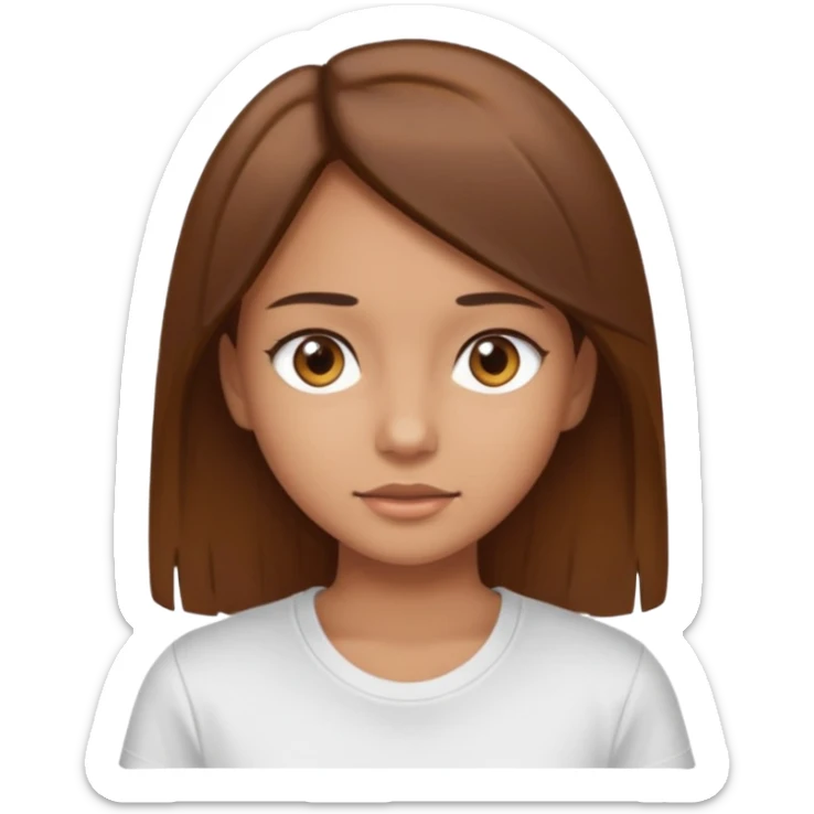 Chica de pelo liso y marrón con ojos color marrón claro y una camiseta blanca sticker