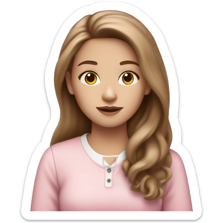 white girl with brown long hair and pastel pink clothes sticker