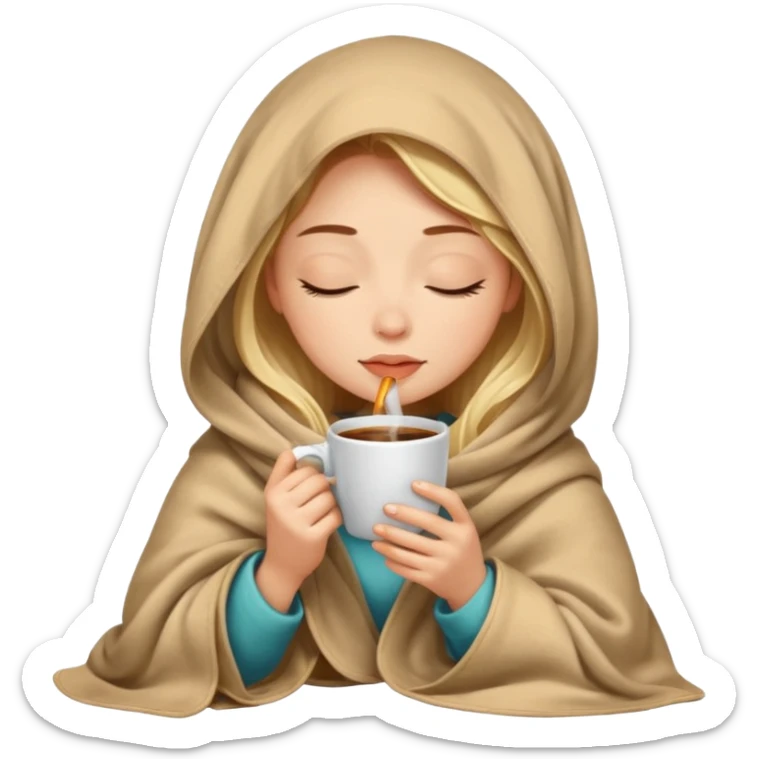 Light girl inside a blanket sipping coffee eyes closed sticker