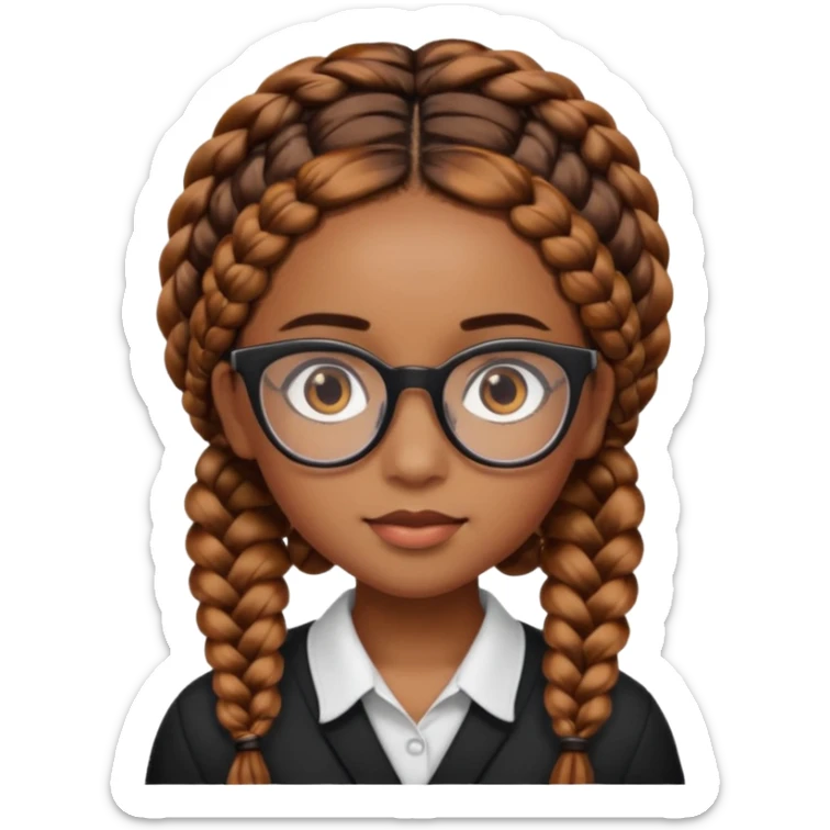 Brown skinned girl with brown eyes and black framed glasses with braids that have ginger in the back sticker