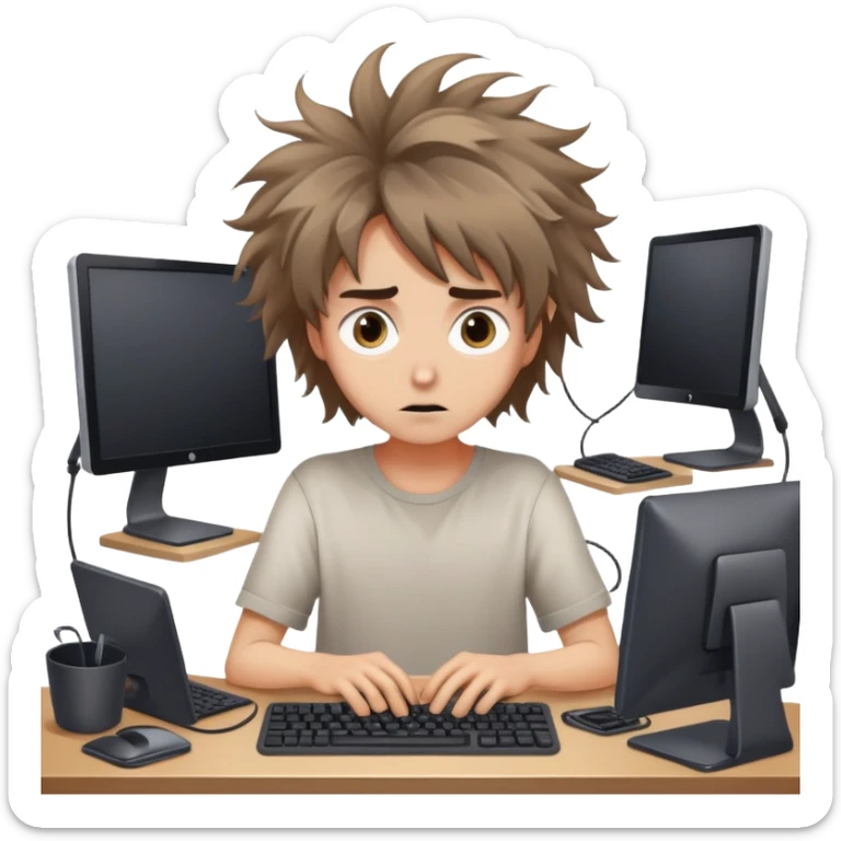 a person who went nuts from the amount of time he spent on chat gpt sticker