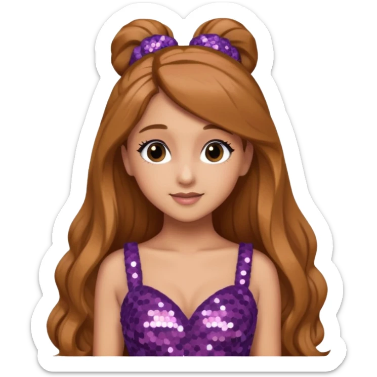 Ariana Grande with long golden brown hair, mauve sequin dress sticker