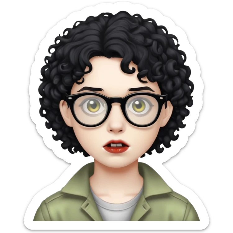 teen zombie with black curly hair with black glasses sticker