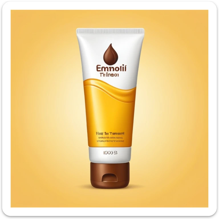 A tube of hair treatment product yellow and brown color scheme sticker