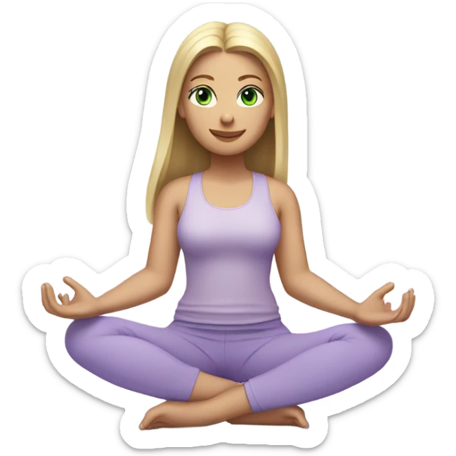 blonde long hair and green eyes yoga girl in light purple clothes sitting sticker