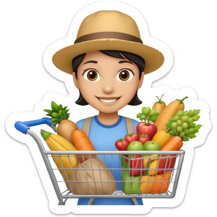 build me a personalized emoji whee it's a smart cart for grocery and a latino looking face that works as jack of all trades or wearing different hats sticker