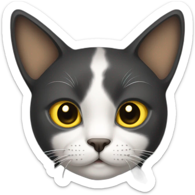 cat with white head and at the top of his head some black color, yellow brown eyes, dirty looking sticker